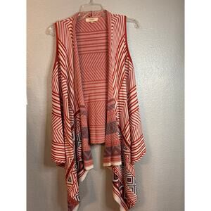 Umgee Women's Aztec Vest Cardigan Orange and White Size M/L
